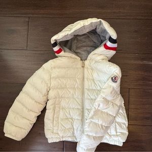Moncler white down puffer jacket for toddler